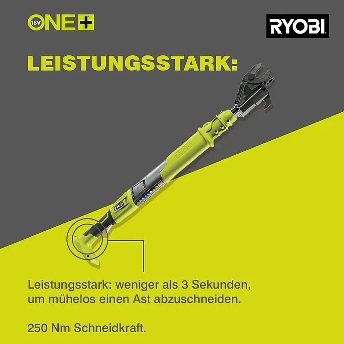 Ryobi ONE+ Akku-Astschere OLP1832BX - 18 V, Li-Ionen, Ohne Akku - Das Ryobi ONE+ Werkzeug für müheloses Schneiden von Ästen in Sekunden. Leistungsstark mit 250 Nm Schneidkraft.