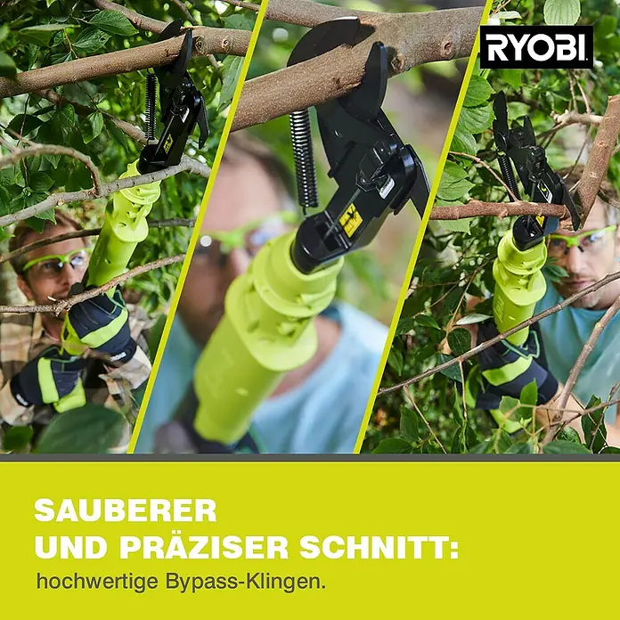 Ryobi ONE+ Akku-Astschere OLP1832BX - 18 V, Li-Ionen, Ohne Akku - Akku-Astschere von Ryobi in Aktion, für saubere und präzise Schnitte. Hochwertige Bypass-Klingen sorgen für beste Ergebnisse.