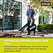 Ryobi Akku-Laubbläser OBV18 (18 V, Li-Ionen, Ohne Akku, Blasgeschwindigkeit: 201 km/h)