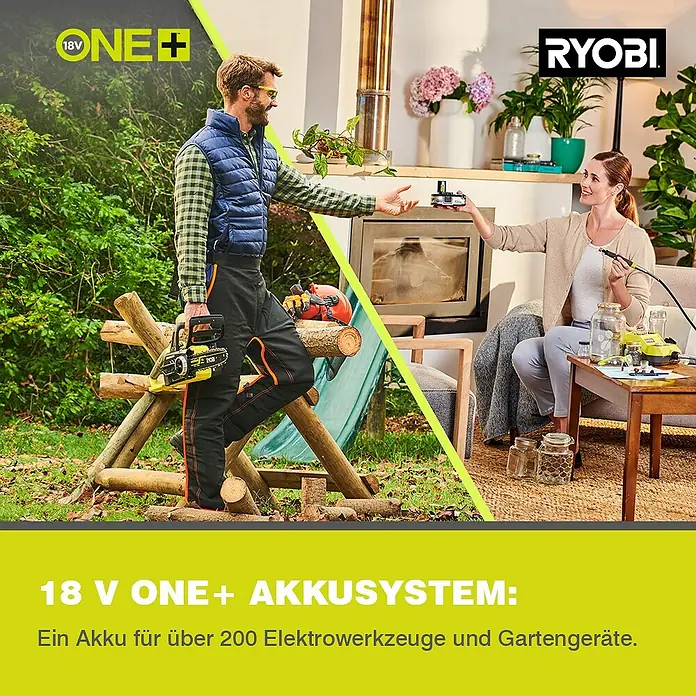 Ryobi ONE+ Akku-Hochentaster OPP 1820 - 18 V, Ohne Akku, Schwertlänge: 20 cm - RYOBI ONE+ Akkusystem: Ein Akku für über 200 Elektrowerkzeuge und Gartengeräte. Flexibel, kraftvoll und vielseitig für Haus und Garten.