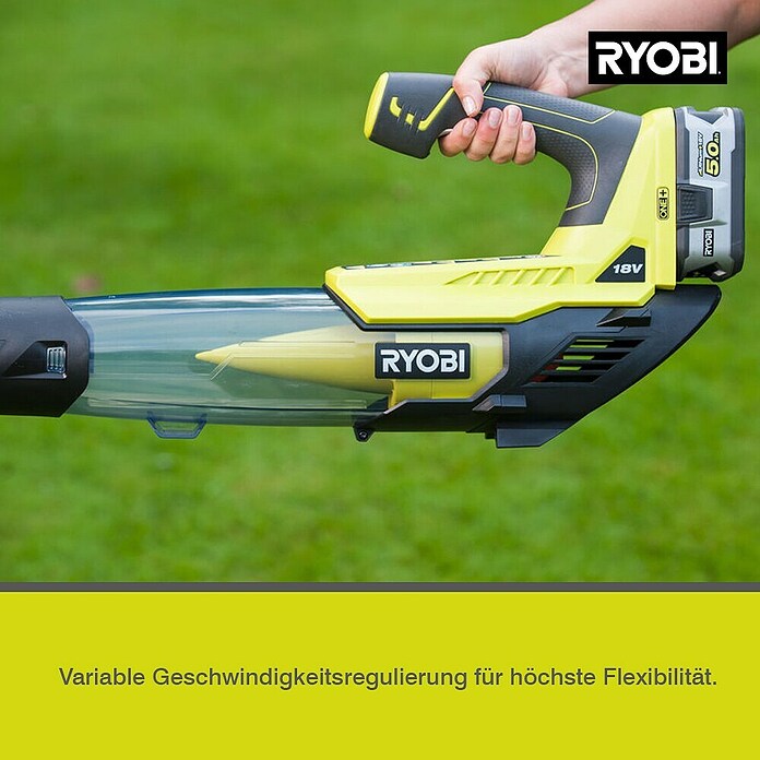 Ryobi Akku-Laubbläser OBL18JB (18 V, Li-Ionen, Ohne Akku, Blasgeschwindigkeit: 160 km/h)