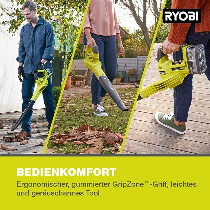 Ryobi ONE+ Akku-Laubbläser OBL 1820 S  (18 V, Li-Ionen, Ohne Akku, Blasgeschwindigkeit: 245 km/h)