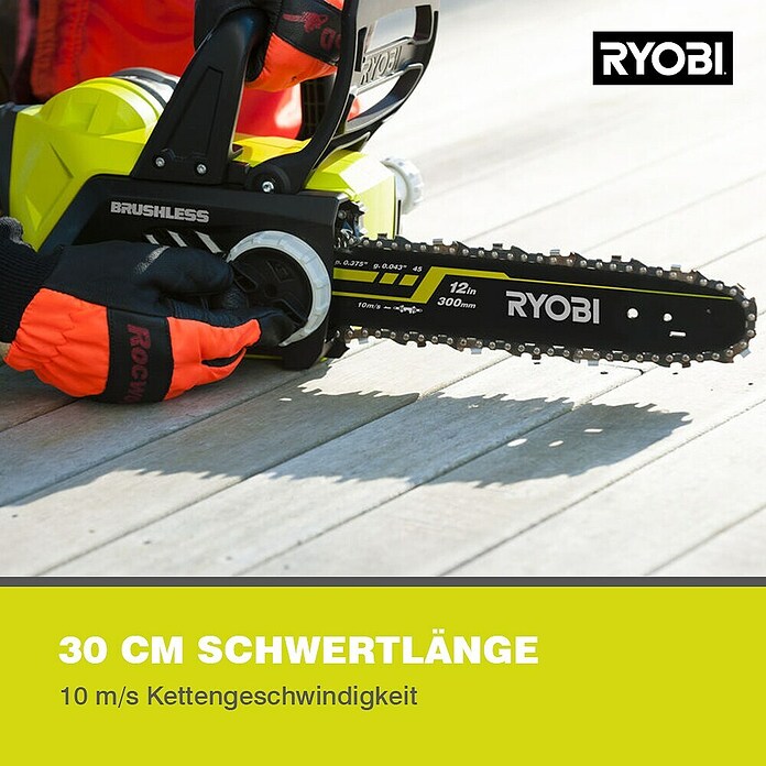 Ryobi ONE+ Akku-Kettensäge OCS 1830 (18 V, Li-Ionen, Ohne Akku, Schwertlänge: 30 cm)