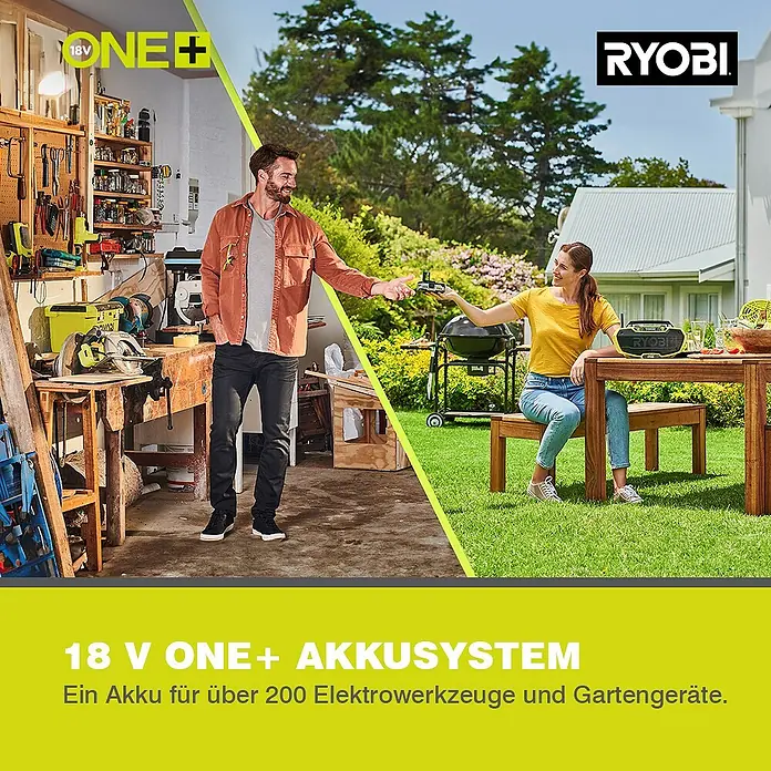 Ryobi ONE+ Akku-Motorsense OBC1820B - 18 V, Ohne Akku - Das RYOBI 18V ONE+ Akkusystem mit einem Akku für über 200 Elektrowerkzeuge und Gartengeräte wird hier vorgestellt.