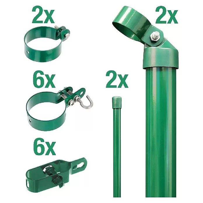 Alberts Zaunanschluss-Set - Passend für: Maschendrahtzäune mit 800 mm Höhe, Grün, Einbetonieren - Grünes Metallzaun-Kit: Klemmen, Spanner, Stäbe und Gelenkpfostenaufsätze zur sicheren Montage.