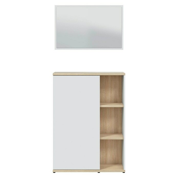 Mueble para recibidor 0F6739A (Roble Canadian/Blanco Artik, Espejo, Apto para: Zapatos) | BAUHAUS