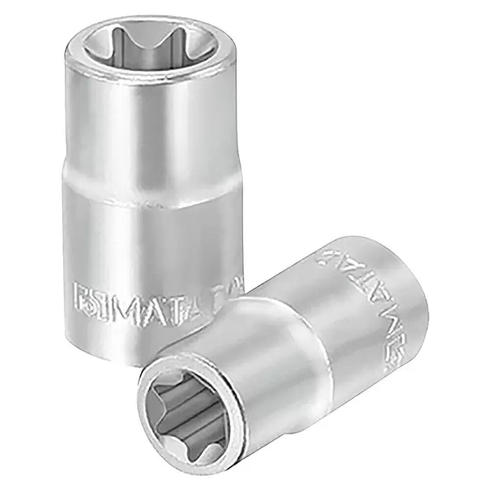 Matador Inserto para llaves de vaso - E4, TORX exterior, ¼″ - Dos llaves de vaso Torx externas de metal plateado.