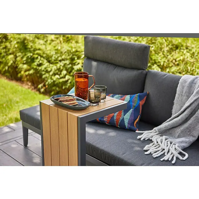 Sunfun Solo Garten-Beistelltisch - L x B x H: 77 x 41,5 x 45 cm, Aluminium, Night-Grey - Elegante Gartenmöbel mit Beistelltisch aus Holz, ideal für entspannte Stunden im Freien mit Getränken und Snacks.