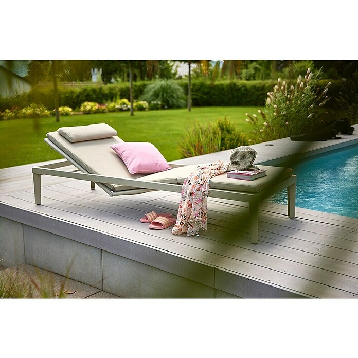 Sunfun Solo Tumbona de jardín (L x An x Al: 200 x 67,5 x 32 cm, Aluminio, Gris claro, Respaldo regulable) | BAUHAUS