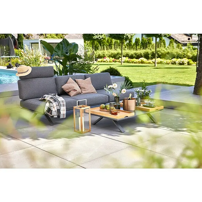 Sunfun Kopfstütze - L x B x H: 72 x 48,5 x 13,5 cm, Aluminium, Night-Grey - Entspannen Sie stilvoll mit diesem grauen Outdoor-Sofa. Genießen Sie Komfort und Eleganz im Freien.