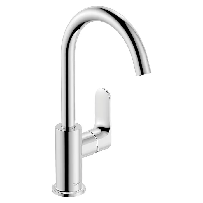 Hansgrohe Rebris S Grifo de lavabo - Cromo, Brillante - Grifo brillante de color plateado con caño y palanca curvados. Diseño elegante para baños modernos.
