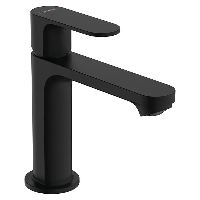 Hansgrohe Rebris S Waschtischarmatur 110 - Schwarz, Matt - Schwarzer Hansgrohe Waschtischmischer mit klaren Linien und elegantem Design für ein modernes Badezimmer.