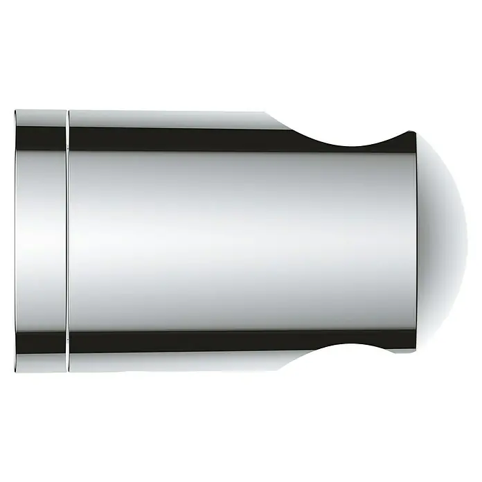 Grohe Brausehalter Vitalio Universal - Kunststoff, Chrom - Nahaufnahme eines verchromten Duschkopfes. Das glänzende Finish betont die sanften Kurven und das moderne Design des Brausekopfes.