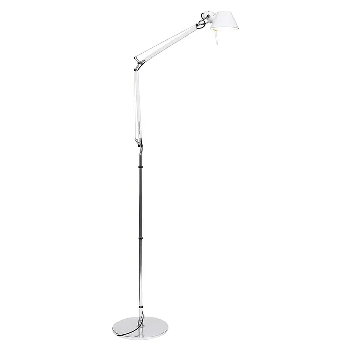 Artemide Stehleuchte Tolomeo Terra - Höhe: 226 cm, Farbe Gehäuse: Silber, Weiß - Elegante Stehlampe mit verstellbarem Arm und weißem Lampenschirm, ideal für Wohnzimmer und Arbeitsbereiche. Das Chrom-Finish sorgt für einen modernen Look.