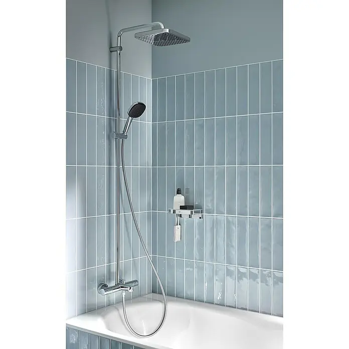Grohe QuickFix Brausegarnitur - Lochabstand: 47 cm - 62 cm, Anzahl Strahlarten: 2 Stk. - Modernes Badezimmer mit einer eleganten Duschgarnitur in Chromoptik, inklusive Kopf- und Handbrause, ideal für ein stilvolles Duscherlebnis.