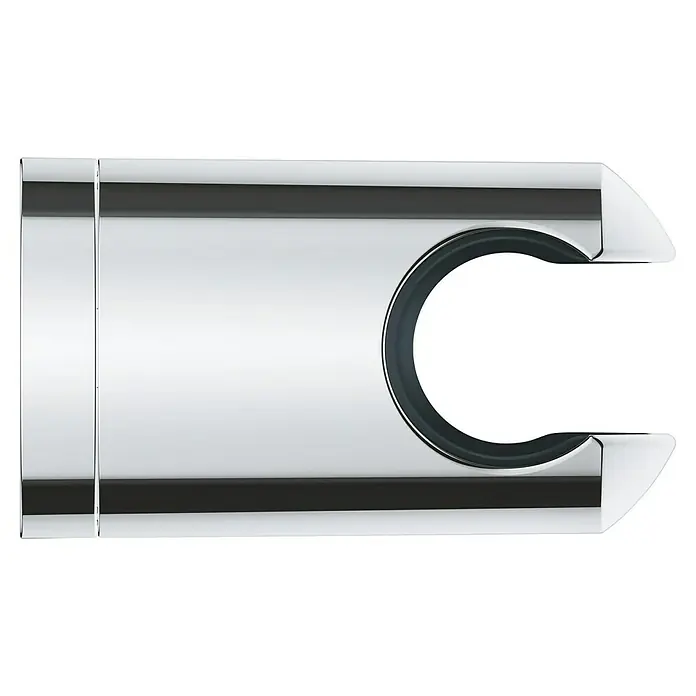 Grohe Brausehalter Vitalio Universal - Kunststoff, Chrom - Eine Nahaufnahme einer verchromten Duschkopfhalterung, die sich durch ein elegantes, modernes Design und eine robuste Konstruktion auszeichnet.