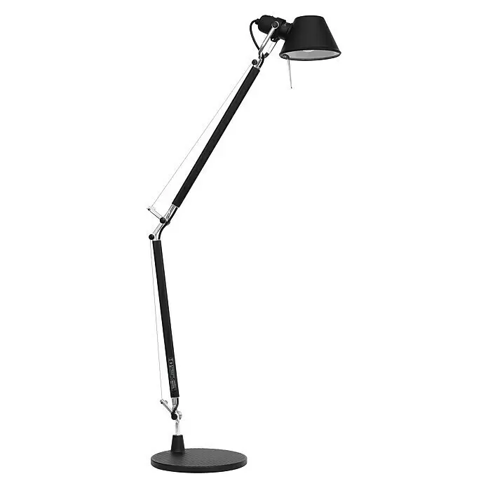 Artemide Tischleuchte Tolomeo - 77 W, Schwarz, Silber, Schwarz, E27 - Schwarze, verstellbare Stehlampe mit rundem Fuß und Metallakzenten.