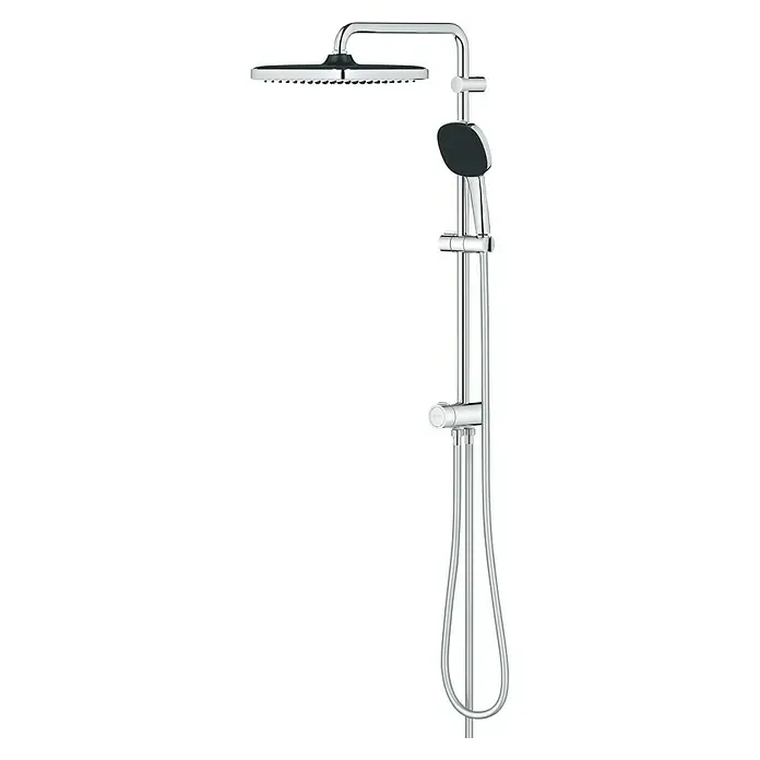 Grohe Vitalio Comfort Duschsystem 250 - Lochabstand: 62 cm, Anzahl Strahlarten: 2 Stk., Chrom - Duschsystem mit Kopf- und Handbrause, verchromt. Das moderne Design bietet ein entspannendes Duscherlebnis mit verschiedenen Strahlarten.
