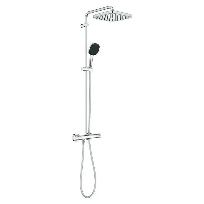 Grohe Vitalio Comfort Überkopfbrausen-Set 250 - Lochabstand: 101,6 cm, Chrom - Duschsystem mit Kopf- und Handbrause, Thermostatarmatur und Brauseschlauch. Das elegante Design bietet ein komfortables Duscherlebnis.
