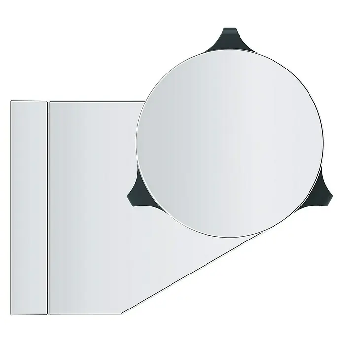 Grohe QuickFix Brausehalter - Kunststoff - Ein elegantes Badmöbel-Set mit einem rechteckigen Schrank und einem runden Spiegel mit dunklem Rahmen. Das Set bietet Stauraum und ein stilvolles Design.