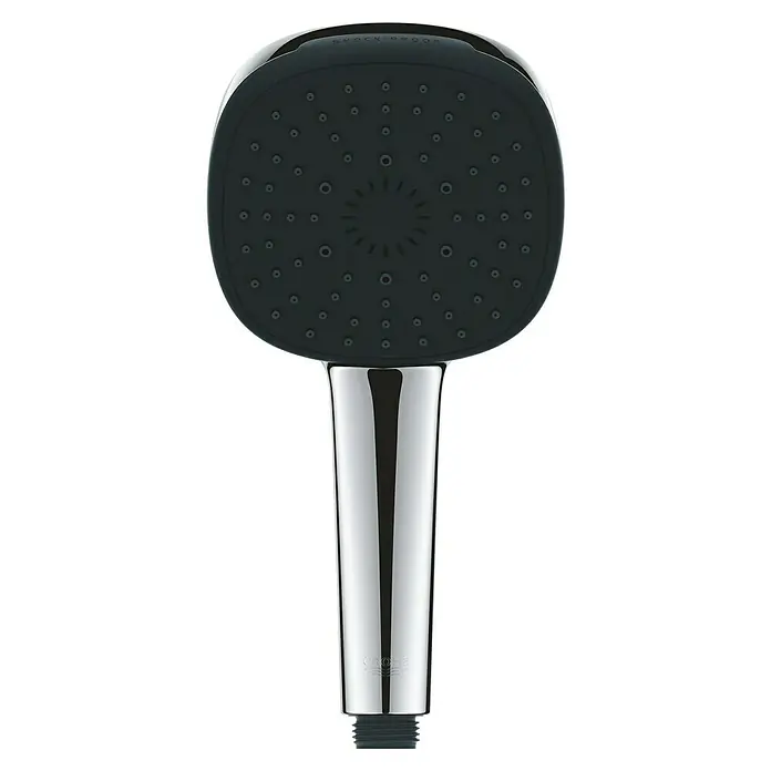Grohe QuickFix Handbrause - Durchmesser: 11 cm, Anzahl Strahlarten: 3 Stk. - Duschkopf mit chromfarbenem Griff und schwarzer Düsenplatte. Das Duschkopfdesign ist modern und funktional.