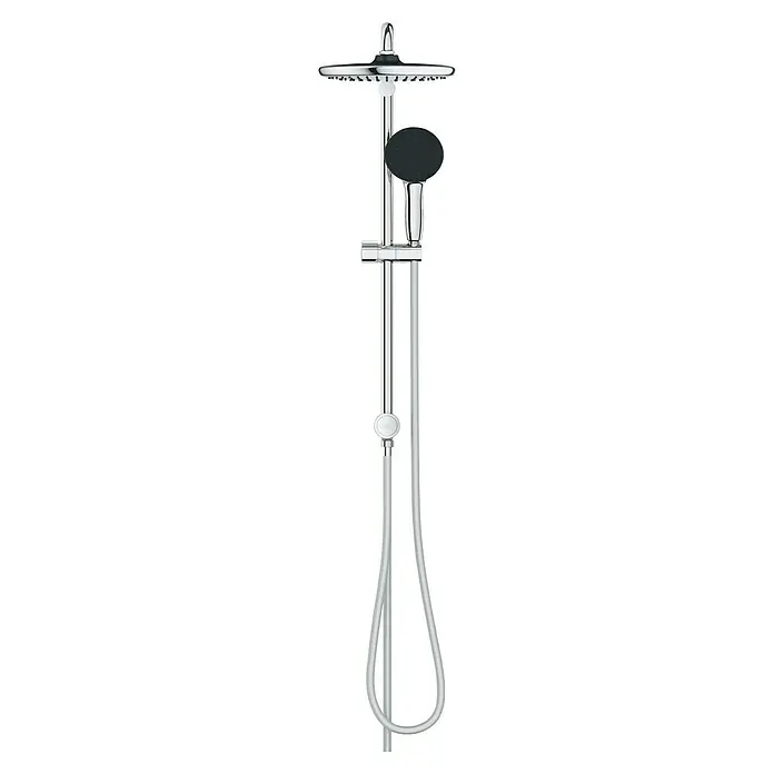 Grohe Brausegarnitur Vitalo Start 250 - Lochabstand: 62 cm, Art Strahl: Rain, SmartRain, Jet, Chrom - Diese Abbildung zeigt eine moderne Duschgarnitur in Chrom-Optik mit Kopfbrause und Handbrause, ideal für ein stilvolles Badezimmer.