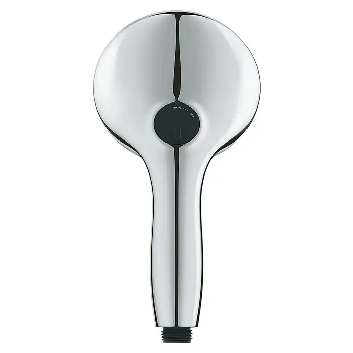 Grohe QuickFix Vitalio Start Handbrause 110 - Anzahl Funktionen: 2 Stk., Chrom - Detaillierte Aufnahme eines verchromten Duschkopfs mit Regendusche und Strahlfunktion, ideal für ein modernes Badezimmer.