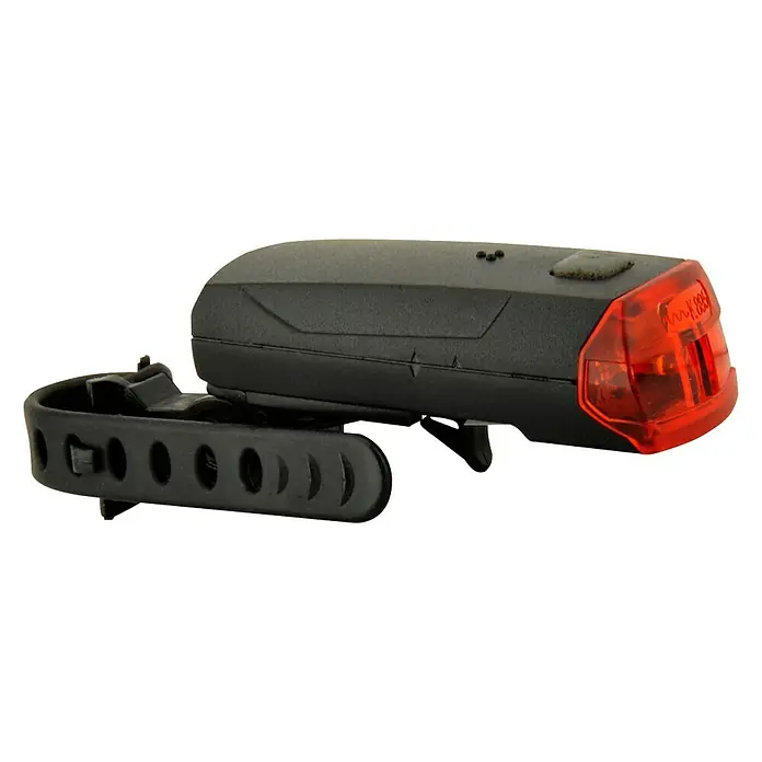 Fischer LED-Rücklicht - Geeignet für: Fahrräder - Eine schwarze Fahrradrückleuchte mit rotem Licht und Gummiband zur Befestigung. Ideal für die Sicherheit im Straßenverkehr.