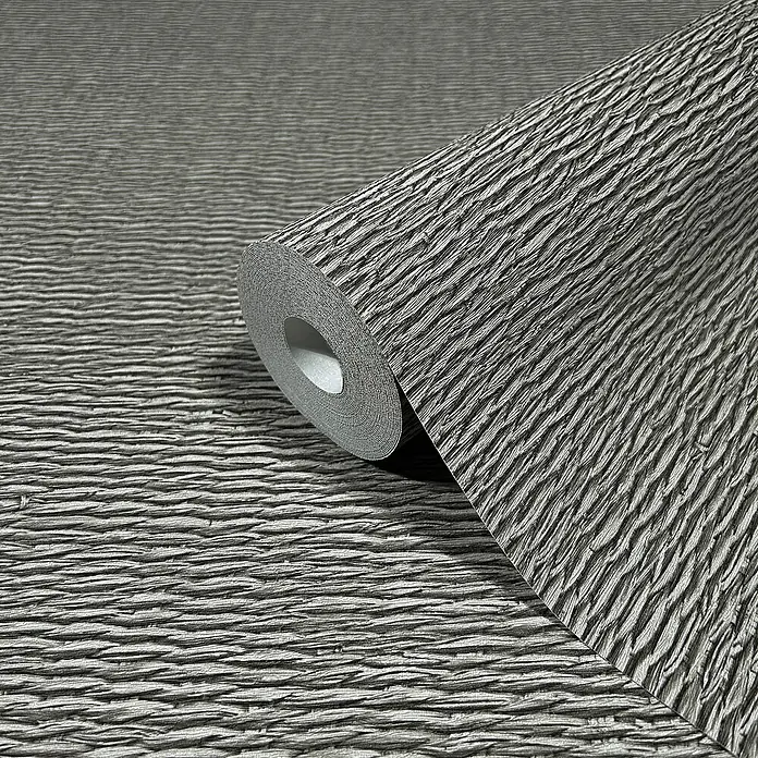 Marburg Travertino Vliestapete Textiloptik - Grau, Sonstiges, 10,05 x 0,53 m - Ein Detailbild einer strukturierten, grauen Tapetenrolle, die ein modernes und elegantes Design zeigt.