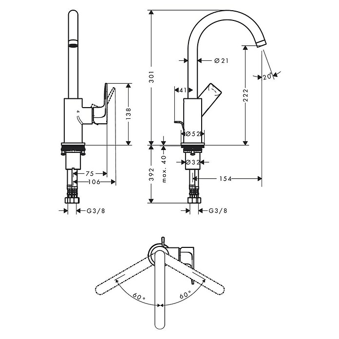 Hansgrohe Rebris E Wastafelkraan Rebris E 210 (Chroom, Glanzend) | BAUHAUS