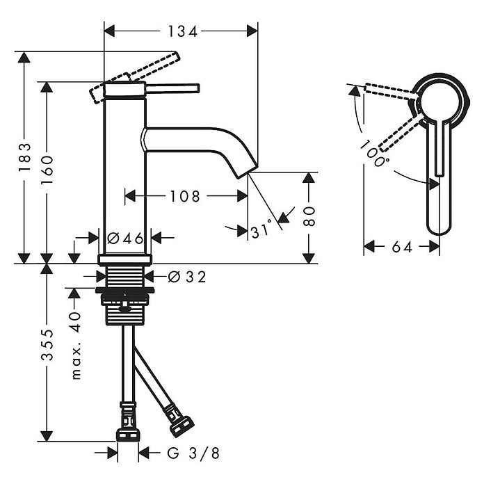 Hansgrohe Wastafelkraan Tecturis S 80 CoolStart (Zwart) | BAUHAUS