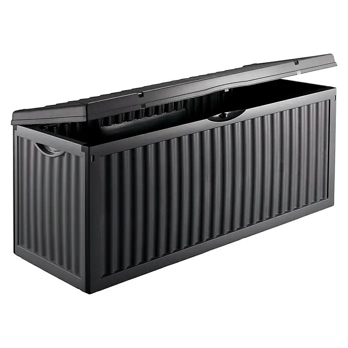 Jelenia Plast Garten-Aufbewahrungsbox Wave - 120 x 52 x 54 cm, Anthrazit, Kunststoff - Schwarze Gartenbox mit offenem Deckel. Die Aufbewahrungsbox ist ideal für den Außenbereich, robust und geräumig.