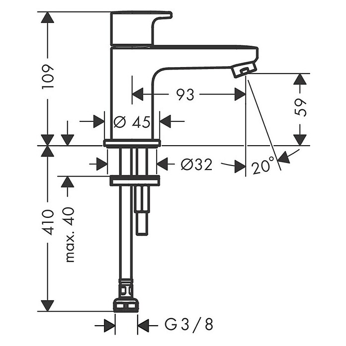 hansgrohe Zesis S - Wastafelkraan met push-open waste, energiebesparend (CoolStart), Wastafelmengkraan met uitloop hoogte 104 mm, Badkamerkraan waterbesparend (EcoSmart ), chroom, 74724000