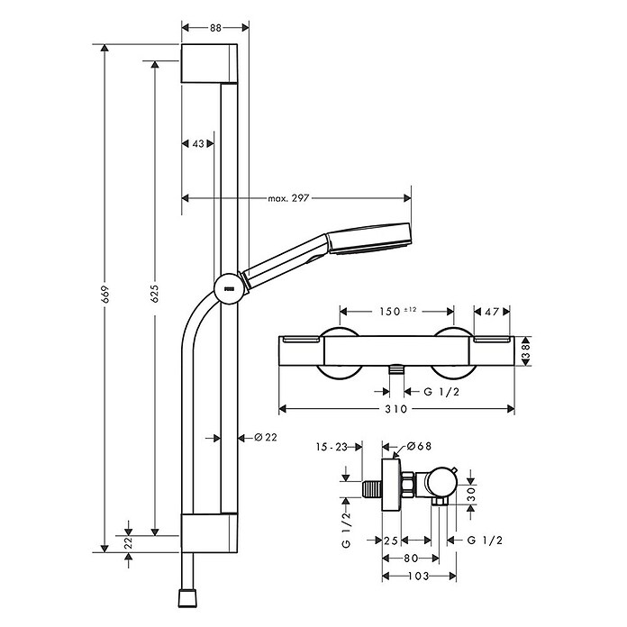 Hansgrohe Pulsify Select S Doucheset 105 EcoSmart (Zwart) | BAUHAUS
