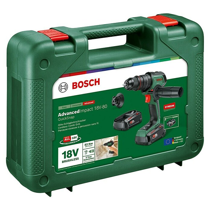 Bosch Power for All 18V Taladro atornillador percutor de batería AdvancedImpact 80 (18 V, 2 baterías, 2,5 Ah, 82 Nm) | BAUHAUS