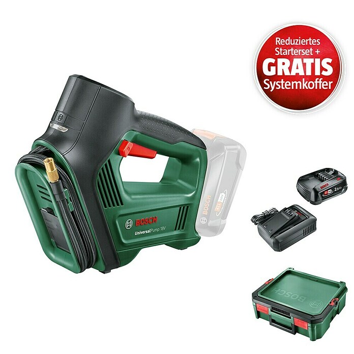 Bosch Power for All 18V Maschinenpaket (Akku-Luftpumpe UniversalPump + reduz. Starter-Kit + gratis Systembox) | BAUHAUS