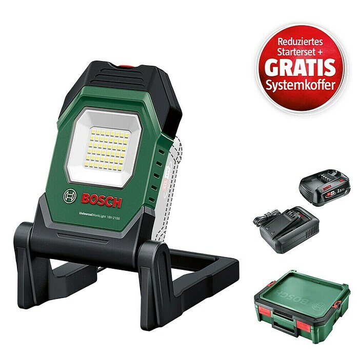 Bosch Power for All 18V Maschinenpaket (Akku-Lampe UniversalWorkLight 18V-2100 + reduz. Starter-Kit + gratis Systembox) | BAUHAUS