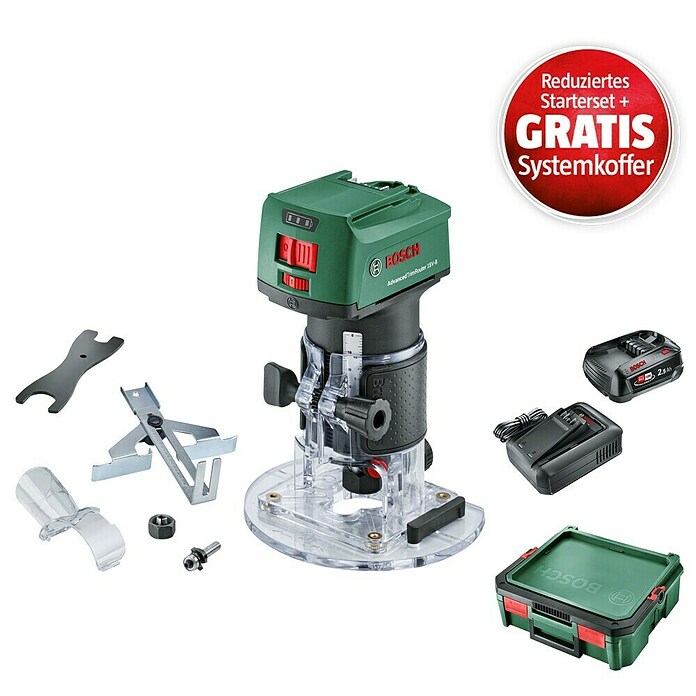 Bosch Power for All 18V Maschinenpaket (Akku-Kantenfräser AdvancedTrimRouter 18V-8 + reduz. Starter-Kit + gratis Systembox) | BAUHAUS