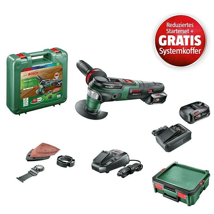 Bosch Power for All 18V Maschinenpaket (Akku-Multifunktionswerkzeug AdvancedMulti 18 (1 Akku) + reduz. Starter-Kit + gratis Systembox) | BAUHAUS