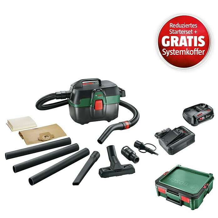 Bosch Power for All 18V Maschinenpaket (Akku-Nass-Trockensauger AdvancedVac 18V-8 + reduz. Starter-Kit + gratis Systembox) | BAUHAUS