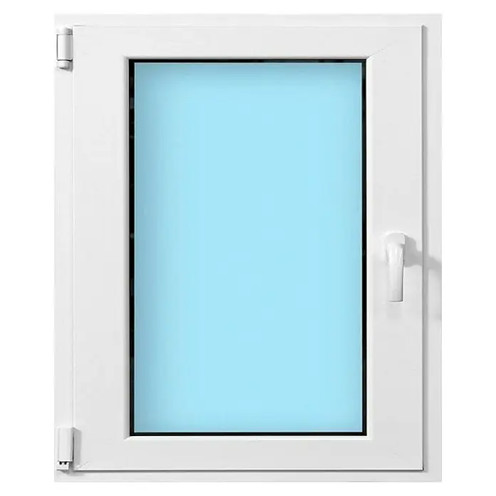 Solid Elements Ventana de aluminio practicable-oscilobatiente - 50 x 60 cm, Izquierda, Blanco - Una imagen detallada de una ventana de PVC blanca con vidrio azul claro, resaltando su diseño moderno y aislamiento.