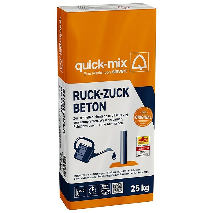 Quick-Mix Trocken-Fertigbeton Ruck Zuck (25 kg, Grau)