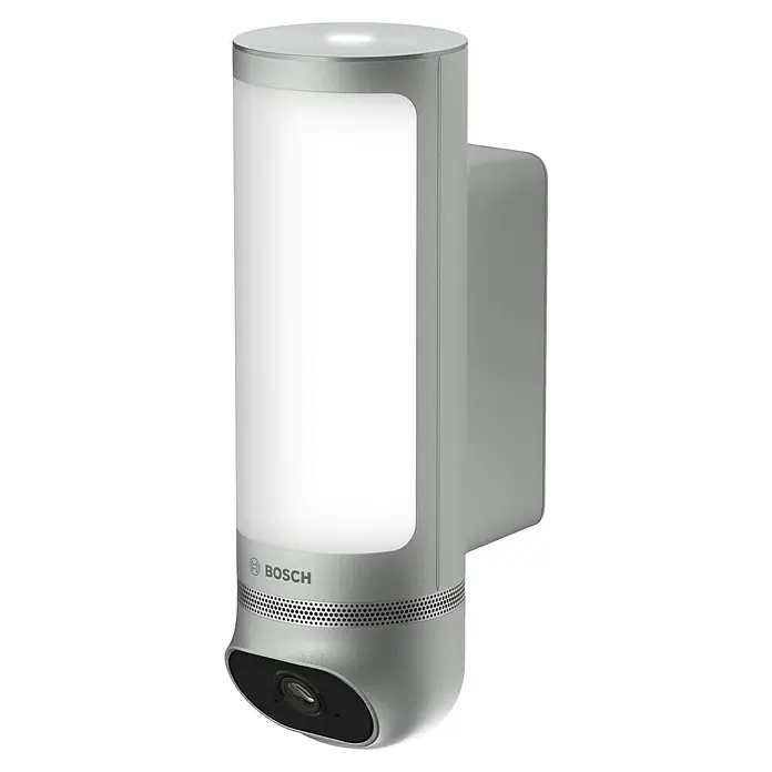 Bosch Smart Home Außenkamera Eyes II - 1.080 Pixel (Full HD), Silber, Erfassungswinkel: 180 °, Erfassungsreichweite: 8 m - Hier ist die Bosch Eyes Außenleuchte mit integrierter Kamera, die Ihr Zuhause intelligent schützt und beleuchtet.