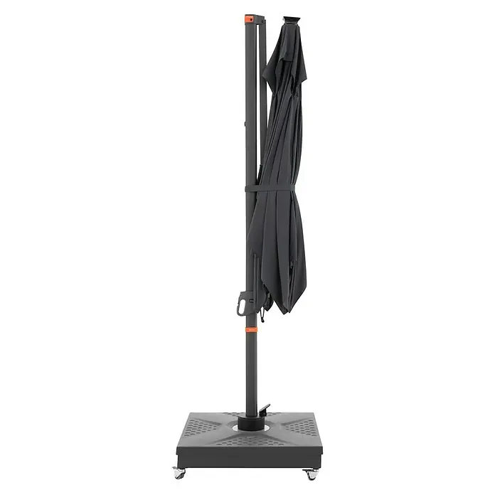 Doppler Ampelschirm myZone AX - Anthrazit, Bespannungsmaß (L x B): 280 x 280 cm - Grauer, geschlossener Gartenschirm mit Ständer und orangefarbenen Akzenten. Ideal für den Sonnenschutz im Garten oder auf der Terrasse.