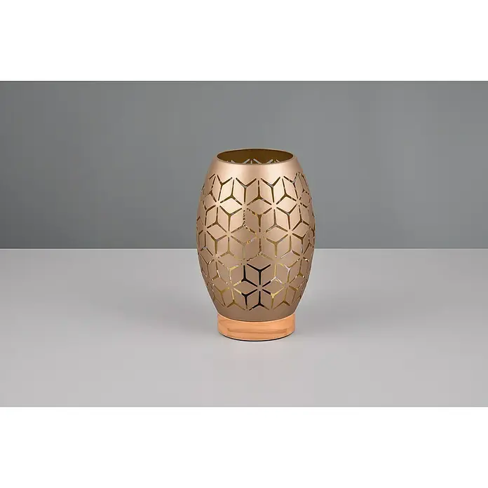 Reality Leuchten Bidar Tischleuchte - 28 W, Ø x H: 15 x 21,5 cm, Coffee, E27 - Dekorative goldene Metallvase mit geometrischen Ausschnitten. Perfekt als stilvolles Wohnaccessoire.