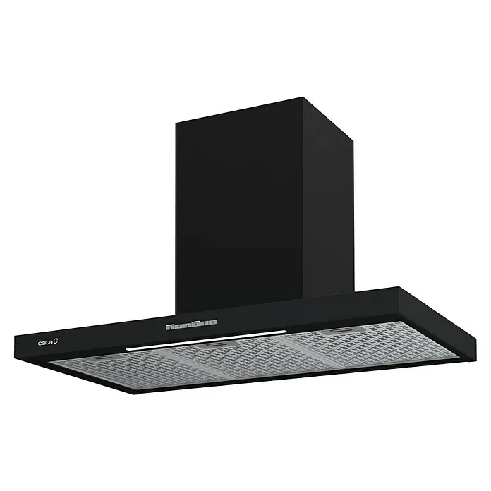 Cata Campana de pared Sygma 9010 BK - Ancho: 90 cm, Máx. Potencia del ventilador en modo extracción: 800 m³/h, Negro - Campana extractora negra con panel de control e iluminación integrada.