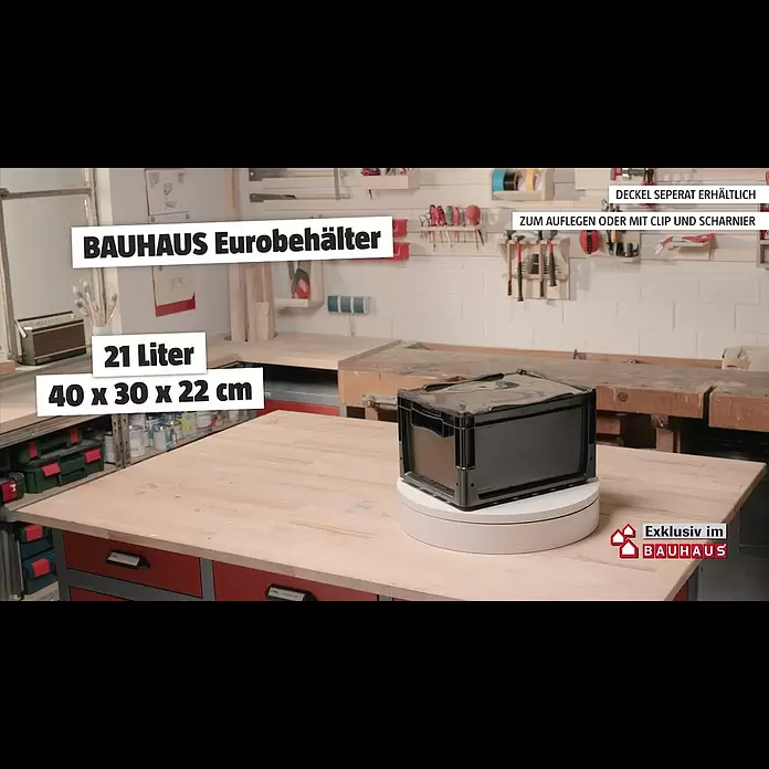 BAUHAUS EurobehälterL x B x H: 60 x 40 x 40 cm, 76 l, Geschlossen, Stapelbar, Schwarz - BAUHAUS Eurobehlter + Deckel