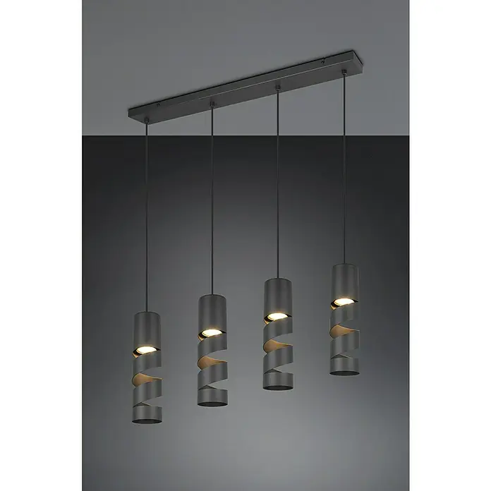 Trio Lighting Stream Lámpara colgante - 40 W, L x An x Al: 9 x 80 x 150 cm, Negro, GU10 - Lámpara colgante con cuatro pantallas cilíndricas en espiral de metal, que ofrece un diseño de iluminación moderno y elegante.