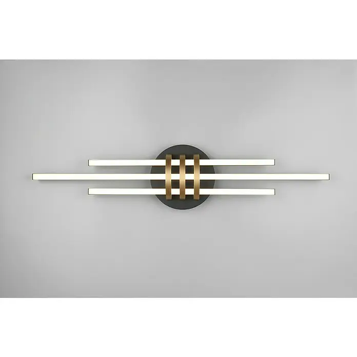 Reality Leuchten LED-Deckenleuchte Cinto - 20 W, L x B x H: 18 x 81 x 10,5 cm, Warmweiß - Diese Nahaufnahme zeigt eine moderne Wandleuchte mit einem kreisförmigen Sockel und horizontalen Leuchtstoffröhren, die ein warmes, einladendes Licht ausstrahlen.