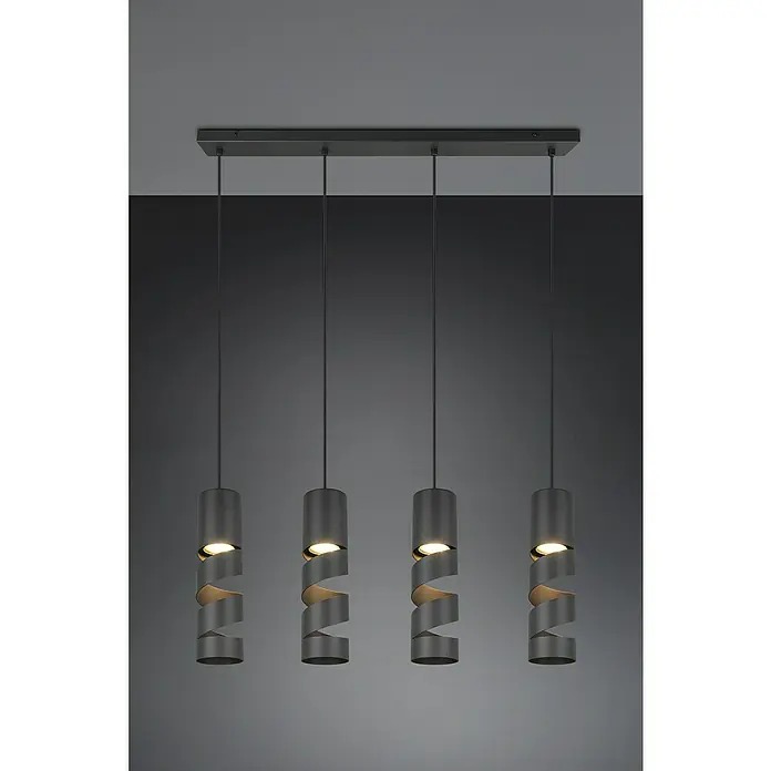 Trio Leuchten Stream Pendelleuchte - 40 W, L x B x H: 9 x 80 x 150 cm, Schwarz matt, GU10 - Moderne Pendelleuchte mit vier spiralförmigen Lampenschirmen in Schwarz, die ein stilvolles und elegantes Ambiente erzeugen.